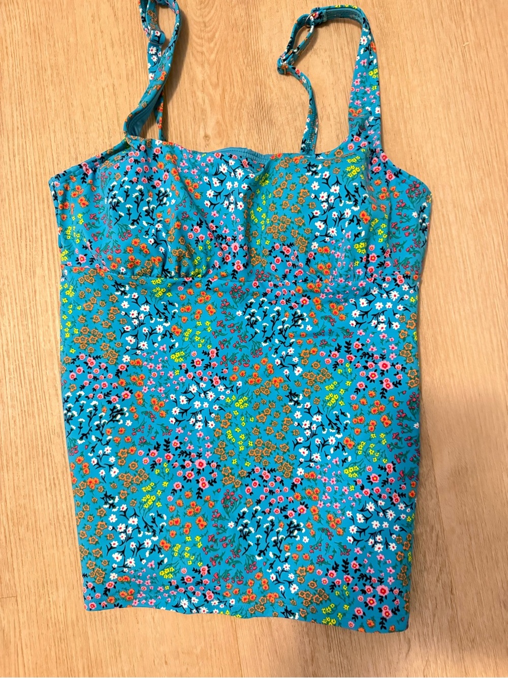 Lands End Floral Turquoise Spaghetti Strap Tank Top